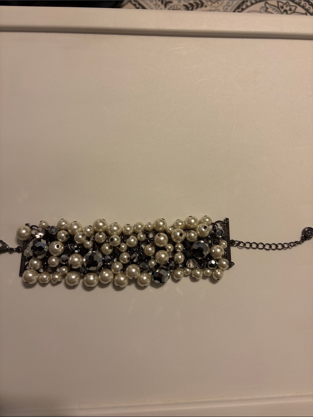 Pearl and Black Crystal Cluster Bracelet - Elegant Women’s Jewelry